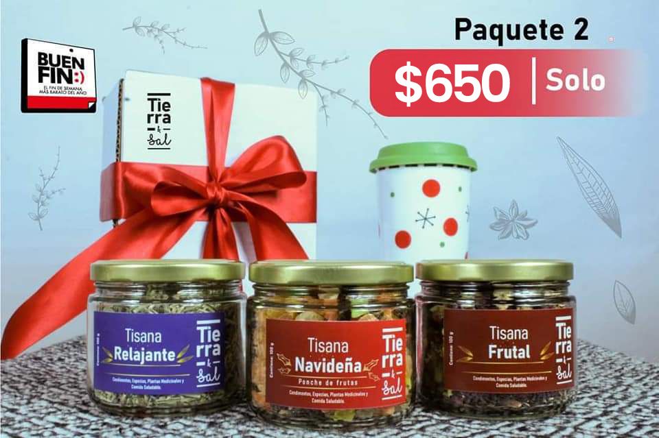 Paquete 2 – Buen Fin | Tisana Relajante + Navideña + Frutal + Vaso Reutilizable