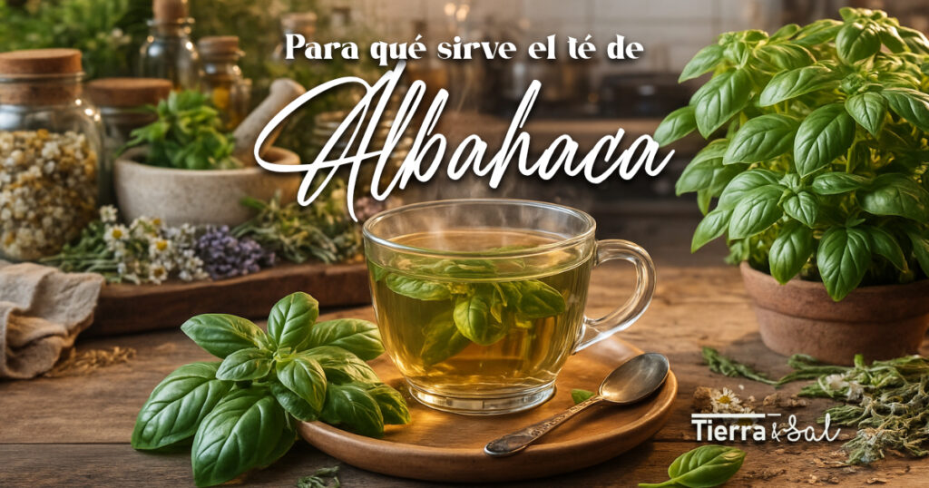 Hojas frescas de albahaca común (Ocimum basilicum) listas para preparar una infusión